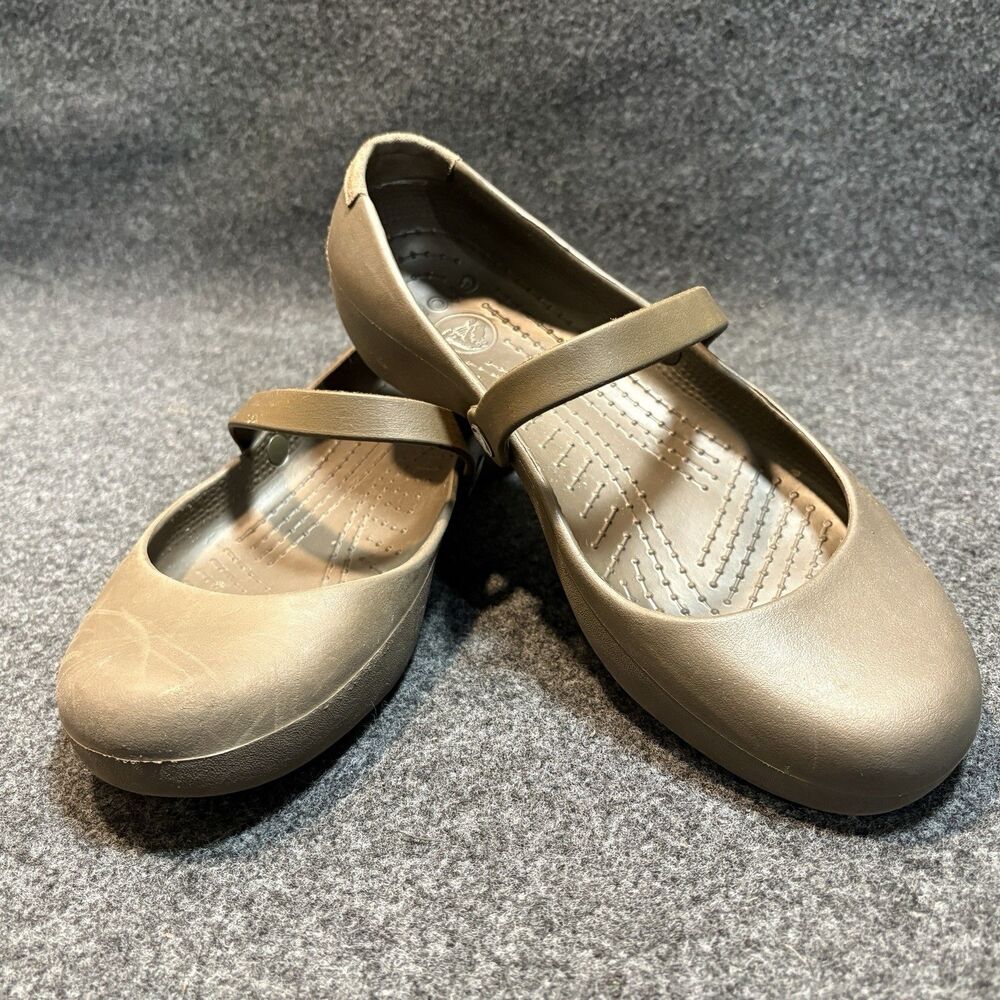 Crocs Size 9 Womens Brown Mary Jane Flats Shoes Lightweight Comfort Slip On